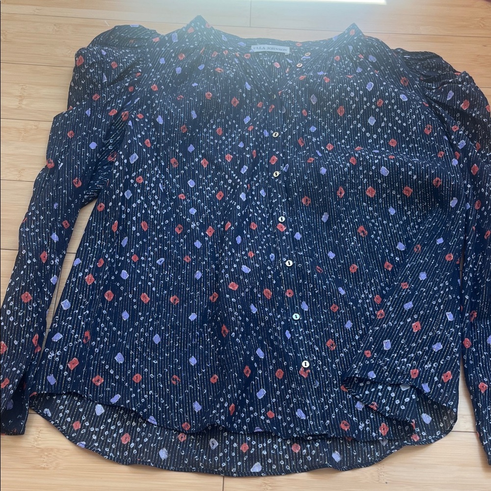 Ulla Johnson Navy Blouse with Red and Purple Accents